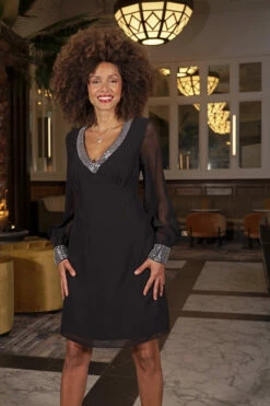 Black Embellished Trim Sheer Sleeve Shift Dress 13 Black Embellished Trim Sheer Sleeve Shift Dress -SOSANDAR Sales 04a796670b446971c7d5fa0601731f80c98def8d