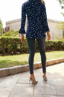 Navy Blue Leather Look Premium Leggings -SOSANDAR Sales 051219b7bb3611efa9e9d18d1bc5de7e115e6b72