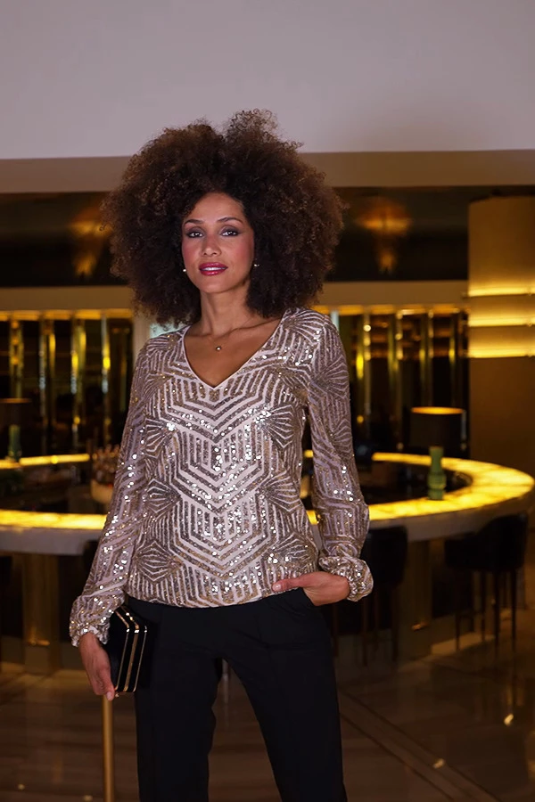 Gold Sequin Blouson Sleeve Gatsby Top 8 Gold Sequin Blouson Sleeve Gatsby Top - Image 6