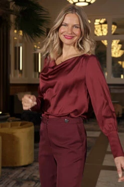 Burgundy Satin Cowl Neck Top -SOSANDAR Sales 10a5bae773c04eea72fb344a1b9ecdca7d6a9743
