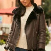 Chocolate Brown Faux Shearling Biker Jacket