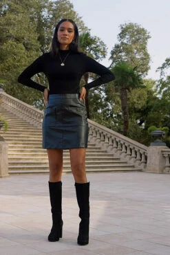 Black Button Detail Two Part Faux Leather Dress -SOSANDAR Sales 12d0bbbf5acc31b22639f15c48ab68829467b903