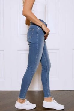 Mid Blue Raw Hem Perfect Skinny Jeans -SOSANDAR Sales 1388ab15f7e0a4ac59dc2ccf4bbc5945b143e407
