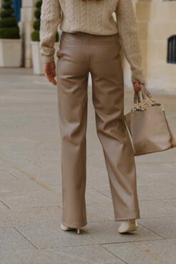 Taupe Faux Leather Wide Leg Trousers -SOSANDAR Sales 14d3815df402a0f97ccf561785b8282a5ec0a382