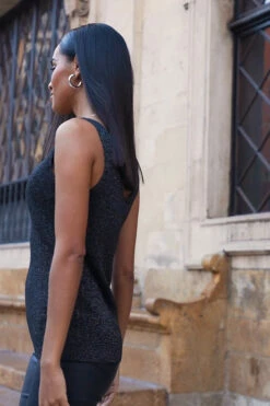 Pewter Metallic Super Sparkly Vest Top 17 Pewter Metallic Super Sparkly Vest Top -SOSANDAR Sales 17a7fadc949c3d153666455aba46f334452a28ca