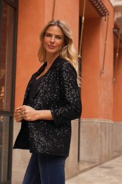 Black Sequin Relaxed Fit Blazer 15 Black Sequin Relaxed Fit Blazer -SOSANDAR Sales 1efbc4470a76231d3dac5113479e43a52dd989b5