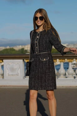 Black Luxe Sparkle Boucle Button Detail Shift Dress -SOSANDAR Sales 1f5b27be01161c7c28293202bbfe32f5a26aaaf6