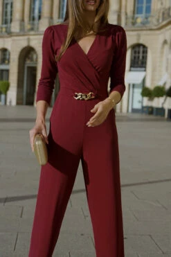 Burgundy Faux Wrap Chain Detail Wide Leg Jumpsuit 13 Burgundy Faux Wrap Chain Detail Wide Leg Jumpsuit -SOSANDAR Sales 2657d2ac8e31886bfe89603a038514df50341871
