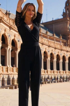 Black Organza Spot Sleeve Wrap Front Jumpsuit -SOSANDAR Sales 270e013ee88c4c7e70b8848b564ee75312fcecfd 1