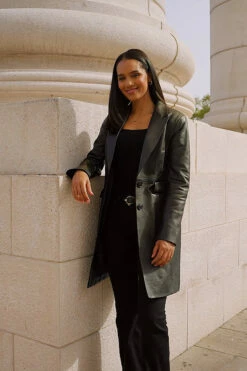 Black Premium Leather Longline Coat -SOSANDAR Sales 2dddde1af8550b1ca6fb08ced829859e1b80a1e7