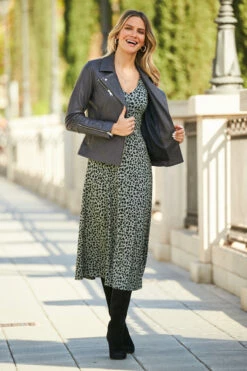 Charcoal Grey Leather Biker Jacket -SOSANDAR Sales 33 s21dj213khmm 107