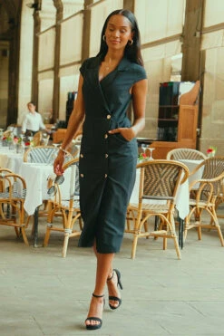 Black Double Breasted Pencil Dress -SOSANDAR Sales 34123996fed412be63b590c885e1de2bf6c7d0fa