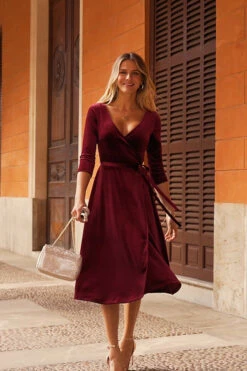 Ruby Red Luxe Velvet Wrap Midi Dress -SOSANDAR Sales 3d39ab738b200ec6caf02671af1a9877314b7ee7