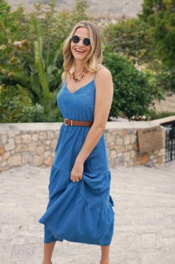 Mid Blue Denim Tiered Midi Dress -SOSANDAR Sales 44aa313fb9fbaaf8a9f242c717c3b4afee17e24c