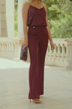 Wine Button Detail Kick Flare Trousers -SOSANDAR Sales 4a72c71761cc573600758f5a045835c9e69c5156