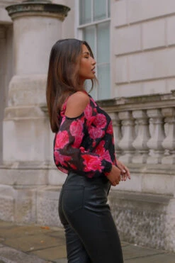 Black & Pink Floral Print Cold Shoulder Blouse 13 Black & Pink Floral Print Cold Shoulder Blouse -SOSANDAR Sales 4ddf264dc3fd33729a9a03da5b592534b82e9d05
