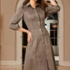 Taupe Faux Suede Popper Front Shirt Dress 2 Taupe Faux Suede Popper Front Shirt Dress -SOSANDAR Sales 50 a22dp006bn0003 062 taupe rt2