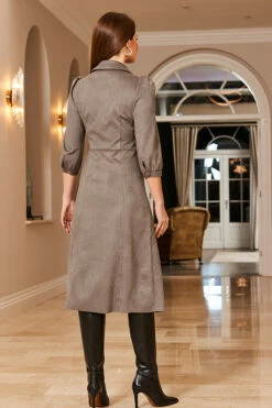 Taupe Faux Suede Popper Front Shirt Dress -SOSANDAR Sales 50 a22dp006bn0003 086 taupe rt2