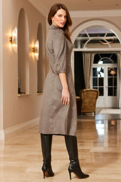 Taupe Faux Suede Popper Front Shirt Dress -SOSANDAR Sales 50 a22dp006bn0003 088 taupe rt2