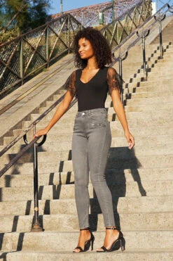 Grey Zip Detail Skinny Biker Jeans 15 Grey Zip Detail Skinny Biker Jeans -SOSANDAR Sales 51098ab2c5710d72a458f97fe949e83d2c70f942