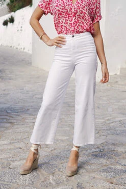 White Wide Leg Cropped Jeans -SOSANDAR Sales 53194f7b5dfbb51415fc3615374fc17d368de9e9