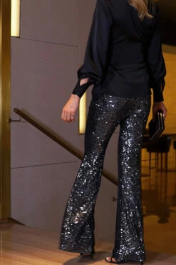 Pewter Sequin Kick Flare Trousers -SOSANDAR Sales 5583affb730dbf1e309dafb570ba949003558bb9