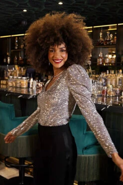 Silver Luxe Sequin Gathered Sleeve Top 13 Silver Luxe Sequin Gathered Sleeve Top -SOSANDAR Sales 56a669e5bb89d38816a45c657fd3a5c17f0373ce