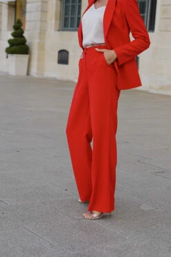 Red High Waisted Wide Leg Trousers -SOSANDAR Sales 57e9ef13ea7fdece4ae071fc4e6053b116d4e7c4