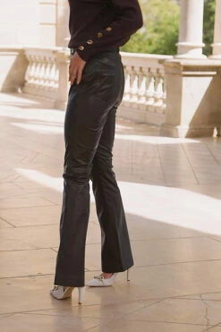Chocolate Brown Leather Kick Flare Trousers 13 Chocolate Brown Leather Kick Flare Trousers -SOSANDAR Sales 5910ba26979121500af62157facc2961dfec1b52