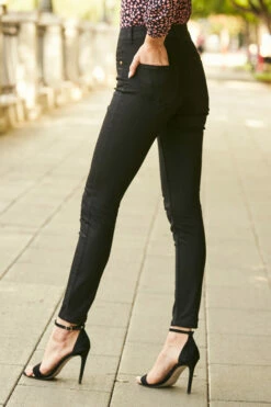 Black Rose Gold Button Front Skinny Jeans -SOSANDAR Sales 62 s22tw027bkmm a21bd004bk 032