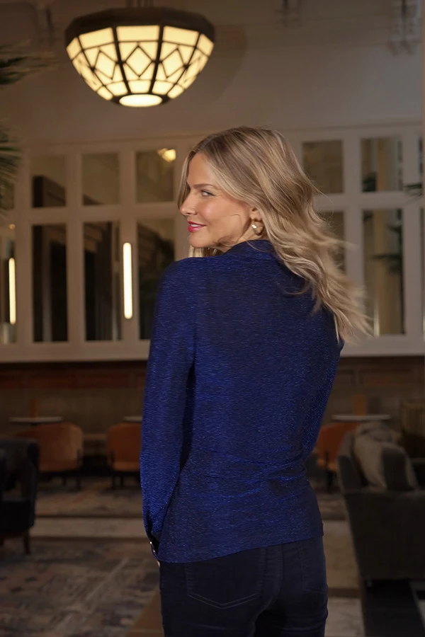 Midnight Blue Metallic Jersey Ruched Detail Shirt 9 Midnight Blue Metallic Jersey Ruched Detail Shirt - Image 7