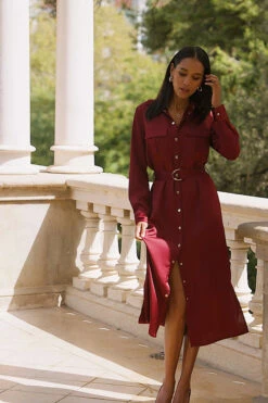 Burgundy Satin Utility Shirt Dress 9 Burgundy Satin Utility Shirt Dress -SOSANDAR Sales 67073fc0bda4bcd63b1dd8db43cea869b7652e65