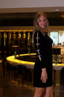 Black Premium Velvet Diamante Bow Sleeve Detail Dress -SOSANDAR Sales 67dc30f2aa6ab6b69c92353c1a612d465ab14215