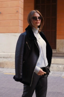 Black Faux Shearling Belted Biker Jacket -SOSANDAR Sales 6b8ed8cbaad6ce69f719f4290209c5606b6bfb01