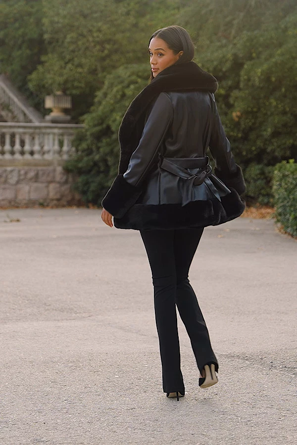 Black Faux Leather Coat With Faux Fur Trim 9 Black Faux Leather Coat With Faux Fur Trim - Image 7