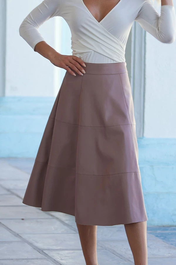 Pale Pink Leather Look Panelled A-Line Midi Skirt 6 Pale Pink Leather Look Panelled A-Line Midi Skirt - Image 4