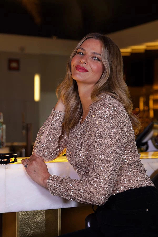 Rose Gold Sequin Ruched Front Shirt 6 Rose Gold Sequin Ruched Front Shirt - Image 4