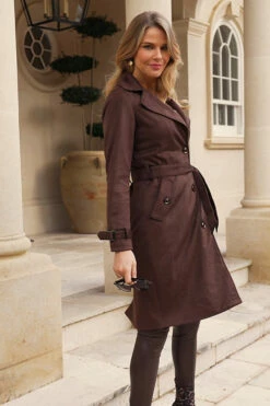 Chocolate Faux Suede Belted Trench Coat 11 Chocolate Faux Suede Belted Trench Coat -SOSANDAR Sales 75a74096d959f7a1d2a89b28cefd6058b7843038