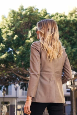 Taupe Luxe Leather Blazer -SOSANDAR Sales 770ed1d4d3fc42ead54d54e985edaa8cabff9332