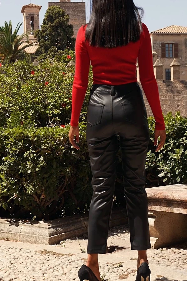 Black Faux Leather Straight Leg Trousers 9 Black Faux Leather Straight Leg Trousers - Image 7