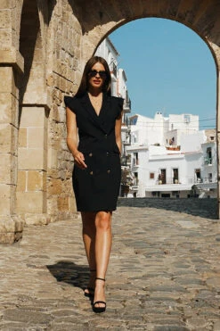 Black Frill Sleeve Double Breasted Blazer Jersey Dress -SOSANDAR Sales 7ddd6cac10fda8e6b426f040063a94d6ffc8ea9f