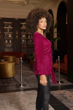 Raspberry Pink Velvet Wrap Top 11 Raspberry Pink Velvet Wrap Top -SOSANDAR Sales 7fc36b11eb1b8b0cddfbf41ba1b50a01a995ff54