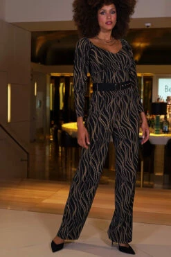 Brown & Black Geometric Print Wide Leg Jumpsuit With Belt -SOSANDAR Sales 85d1139a50a6af204f0c739baf096cad1626f5de