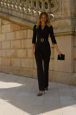 Black Tailored Wide Leg Belted Jumpsuit With Pockets 13 Black Tailored Wide Leg Belted Jumpsuit With Pockets -SOSANDAR Sales 8740e25c3f9f8b88b567800398bbdeee6c957686