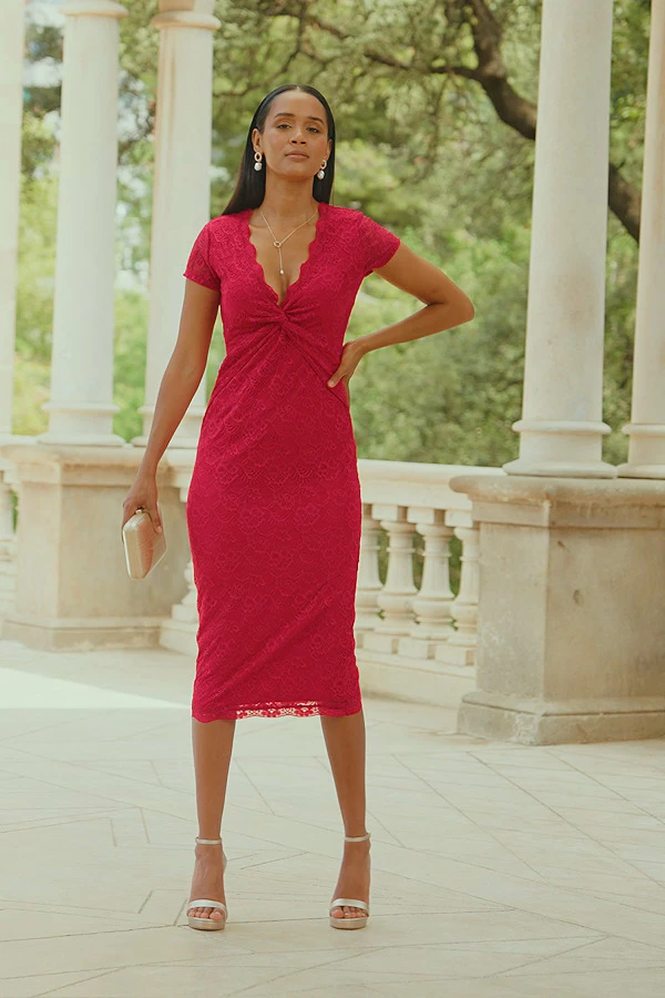 Raspberry Pink Short Sleeve Lace Jersey Dress 9 Raspberry Pink Short Sleeve Lace Jersey Dress - Image 7