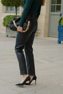 Black Faux Leather Belted Straight Leg Trousers -SOSANDAR Sales 8e8c5079f85d51e04c27eed95ad327b9a5065786