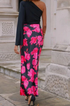 Black Floral Print Ruched Detail Satin Maxi Skirt -SOSANDAR Sales 9034cc23d61186f6dd4b16532e6bab287f3e0fb1