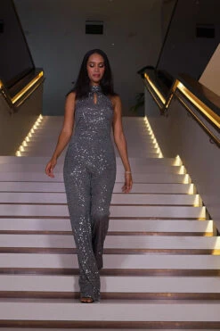 Silver Sequin Halter Neck Wide Leg Jumpsuit 11 Silver Sequin Halter Neck Wide Leg Jumpsuit -SOSANDAR Sales a04dff0240557f5423f786814c86b7920cb4ec5a