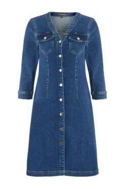 Indigo V Neck Button Front Denim Dress -SOSANDAR Sales a19dd018io0005 box copy