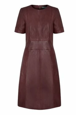 Burgundy Leather Panelled Shift Dress -SOSANDAR Sales a19dl004rd00040010 burgundy panel detail dress copy